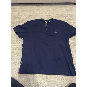 Lacoste Men's Navy Blue Logo Side Stripe T-Shirt Regular Fit US 3XL